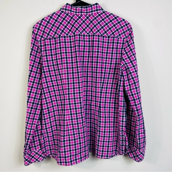 Talbots plaid button down shirt size L pink blue long sleeve collards Classic - Picture 6 of 7